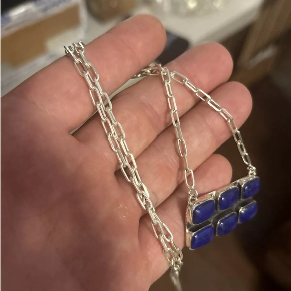 STERLING SILVER NATIVE AMERICAN SW LAPIS BAR NECKLACE PAPER CLIP CHAIN .925 - Picture 8 of 9